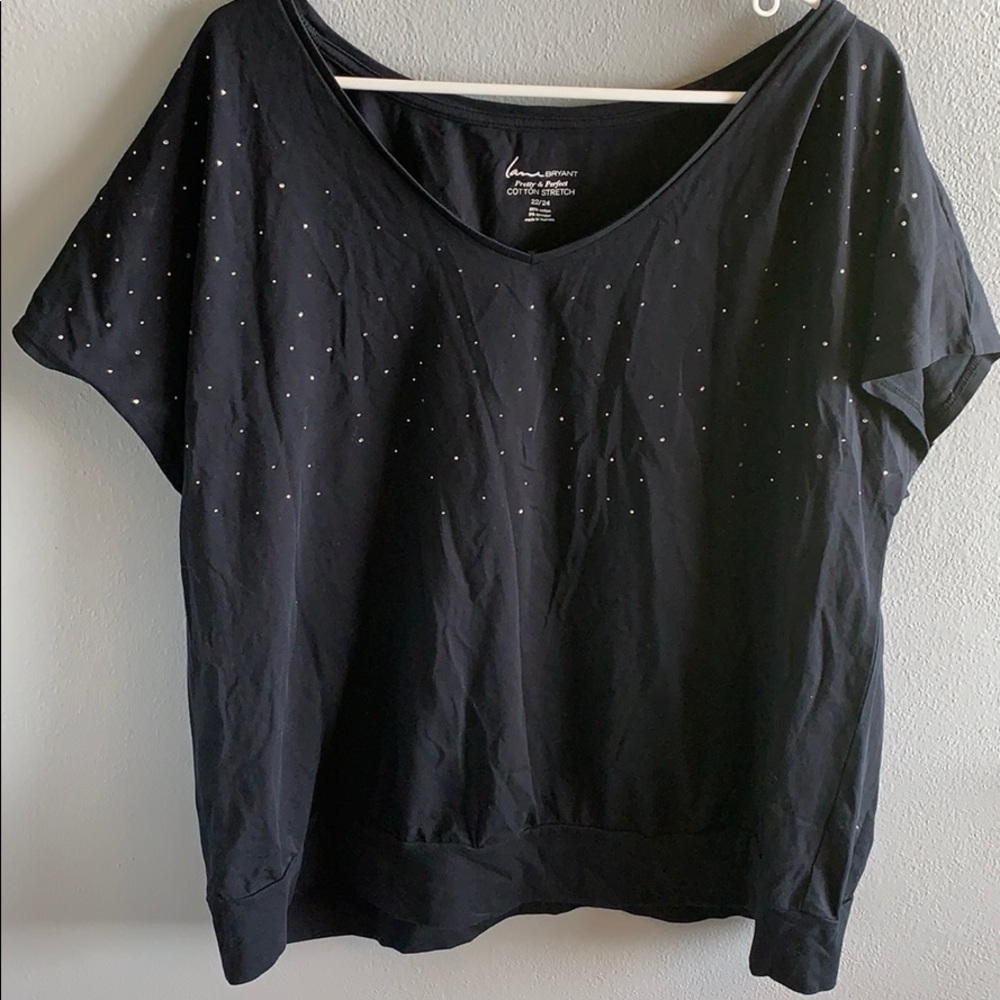Lane Bryant Black Short Sleeve Tee with Studs